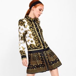 Zara NWT Versace print satin pleated shirt dress